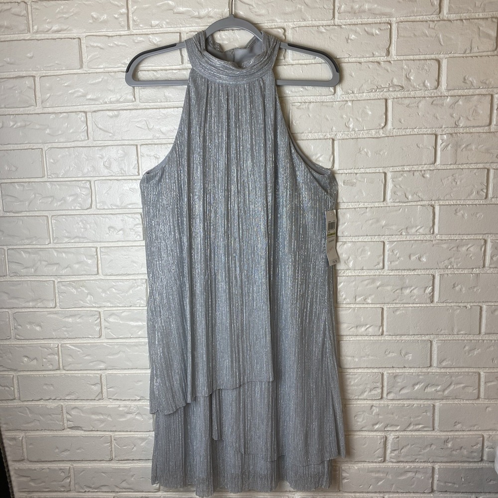London Times NWT Womens Dress Gray Metallic Size 14 Sleeveless Party Wedding